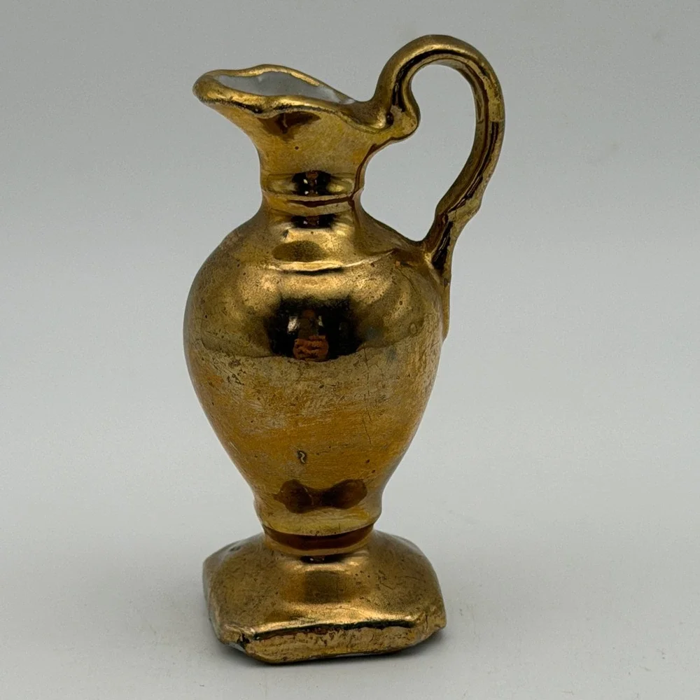 VTG Mini Gold Brass‎ Style Pitcher Japan Ceramic Small Ewer Mid Century Retro